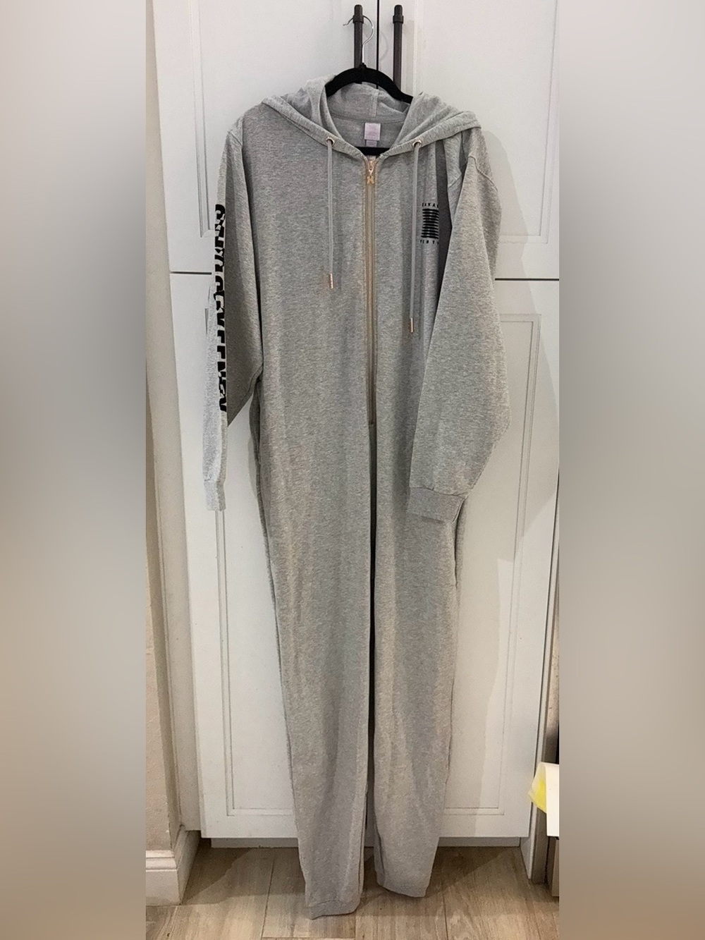 Savage X Fenty Light Gray Zip Hoodie Onesie with Rose Gold Zipper